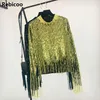 Maglioni femminili arrivano donne blingbling ghiter dorato maglione rotondo collare a manica lunga signora knit pullover personalità perline