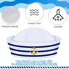 Berets Teens Adult Sailor Hat With White&Blue Stripe Captain Navy Style Halloween Cosplay Embroidery Anchors