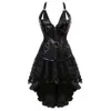 Steampunk Bustier Korsett Kleid plus Größe schwarzbrauner Reißverschluss schwarzes Kunstleder -Korsett mit Rock Gothic Punk Burlesque Pirate188V