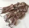 Foulards Mode Hommes Coton Et Lin Rayé Marron Écharpe Long Châle Style Japonais Unisexe 230818