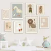 Tavşan kuş kaza leopar köpek bebek sevimli hayvan tuval boyama duvar sanat nordic karikatür kreş posterler ve baskı resimleri çocuk erkek yatak odası dekor yok wo6