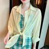 Frauenblusen 2023 Chiffon Bluse lässige solide weibliche Hemden Outwear Frauen Tops Büro Lady V-Ausschnitt Button Loose Clothing Chic 26969