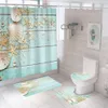 Shower Curtains Starfish Shower Curtain Set Beach Seashell Coastal Conch Sea Wave Rock Ocean Blue Sky Bath Curtain Rug Bathroom Mat Toilet Cover R230821