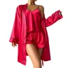 Vêtements de nuit pour femmes rose Kimono Robe costume femmes peignoir sangle chemise de nuit ensemble été col en v vêtements de détente maison Dressing Gow