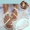 Sandals Summer Women White Flat Sandals Luxury Pearls Bridal Wedding Shoes Lace Flowers Ankle Strap Beach Sandals Slippers R230821