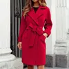 Damen Wolle Mischungen Frauen rosa Trenchcoat Casual Mid Long Mantel Revers Open vorne Strickjacken Outwear Wollstiefel Winterjacken für 230818