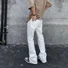 جينز الرجال الرجال Y2K ملابس بيضاء المطبوعة مشاعل سراويل الجينز سراويل الشارع الضيق