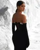 Elegant Rhinestone Evening Dresses Strapless Deep V Neck Mermaid Prom Formal Dress Remove High Side Spilt Party Gown