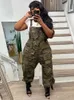 Combinaisons grande taille pour femmes barboteuses militaire Camouflage imprimé Baggy Cargo combinaison pour femmes 2023 décontracté Spaghetti multi poches coupe ample body 230821