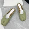 Slippers 2023 Summer Split Toe Baotou Half Tow Women's Leather Flat Bottom Wearing Horseshoe Sandals And Pig Hoof Muller Shoes