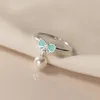 Cluster Rings 925 Sterling Silver Bow Pearl Ring Ins Wind Fashion Sweet Female Index Finger Engagement Wedding High Luxury Jewelry