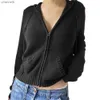 Damesbreien T -stukken Zipper Sluiting Sweater Cardigan Lange mouw Solide kleur Kap kort Type Knakte jas bovenkleding HKD230821