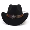 Pentagram Leather Band Western Cowboy Hat for Mull Men Wide Brim Felt Felt Cowgirl Hat Party Fedora Hat Out Out Outs Sun Protection Hat