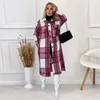 Womens Wool Blends Waytobele Women Coat Winter Thermal MidLong Woolen Plaid Loose With Pockets Single Row Button Overcoat Tops High Streetwear 230818