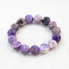 Strand Charms Rond 14mm Perles Améthystes Naturelles Pierre Quartz Violet Bracelet Pour Femmes Bracelet Extensible 7.5 pouces B3282