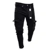 Mens Designer Jeans Mode Noir Jean Hommes Denim Skinny Biker Jeans Détruit Effiloché Slim Fit Poche Cargo Crayon Pantalon Plus La Taille 346F