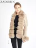 Dames s fur faux zadorin herfst winter dames jas luxe gebreide trui vest centachable kraag witte roze jas jassen 230821