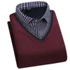 Men's Sweaters Pullover 2023 Korean Casual Contrast Sweater Men Turn Down Collar Stretch Tight Slim Fit Knit Tops B44