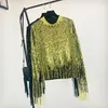 Maglioni femminili arrivano donne blingbling ghiter dorato maglione rotondo collare a manica lunga signora knit pullover personalità perline