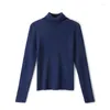 Camiscedores femininos Mulheres Drak Blue Tops 2023 Primavera de manga longa da primavera femme pulôver sólido suéter de malha casual feminino