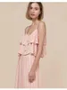 Kvinnors sömnkläder Summer Kvinnor Lingge Pyjama Set Ice Silk Pink Sling Button Flounce Big Long Ben Nightwear Unique Design Ventilate