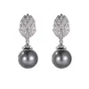 New Silver Grey Set Zircon Fritillaria Pearl Earrings with Advanced Light Luxury Style Design Sense Earrings with Versatile Style Earrings