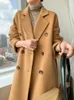 Womens Wool Blends autumn and winter doublesided cashmere coat womens camel doublebreasted thickened medium long woolen 230818