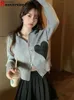 Women's Knits Tees Hooded Love Appliques Sweater Sweatshirts Women Spring Fall Korean Knit Tops Casual Slim Knitwears New Sueter Zip Up Malhas HKD230821