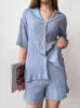 Slaapkleding voor dames Hiloc Rapel Pyjama met korte mouwen Sets Autumn Single-Breasted Pyjama's Fashion Casual Night Wears For Women Loungewear 2023