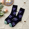 Women Socks Flower Plaid Floral With Print Sock Crew Colorful Cotton Sox Japanese Soft Cute Knitted Autumn Winter Casual Ladies