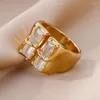 Anelli da nozze Rettangolo zircone bianco femmina per donne fasce quadrate di colore oro argento ad anello di fidanzamento vintage gioielli di compleanno cz