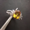 Anelli a grappolo Citrino Anello Citrino Naturale 925 Sterling Sterling Fine Giallo Crystal Gioielli operati a mano 12 mm