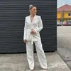 Women's Two Piece Pants Autumn Women V Neck With Belt Blazer Coat And Pants 2 Piece Set Chic Long Sleeve Pockets Jacket Trousers Suits Solid Outfit 230822