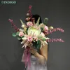 Decorative Flowers Wreaths Pink Protea Rose Astilbe Chinensis Handmade Bouquet Artificial Flower Wedding Bride Holding Event Interior Trim INDIGO 230822