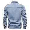 Jackets masculinos Men Jacket Jacket Denim Color Solid Lapeel Bolsões Bolsas de Spring Autumn Slim Fash Fashion Artigo Macicleta Jeans de Motocicleta