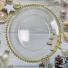 Płyty 50 Piece Clear Charger Talerz ze złotymi koralikami obręcz akrylowy plastikowy dekoracyjny obiad