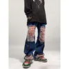 Jeans maschile foufurieux americano strappato strato di alta strada lavata hip hop angosciata sciolta harajuku patch pantaloni gamba a largo match