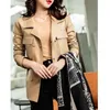 Women's Leather Jacket Women 2023 Autumn Sheepskin Suit Collar Double-Breasted Waist Drawstring Casual Short Jaquetas De Couro Femininas