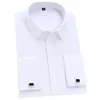 Men's Casual Shirts Classic French Cuff Dress Shirt Covered Placket Long Sleeve Tuxedo Male with Cufflinks No Pocket Office Work White 230822
