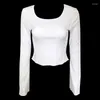 Camicie da donna 2023 colletti quadrati a maniche lunghe donne casual y2k bianca autunno magro sexy sexy solido crop top top modalità streetwear maglette