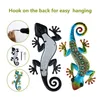 Garden Decorations 2 Pcs Metal Gecko Wall Decoration 3 Color Lizard Art Hanging Glass Sculpture for Indoor Outdoor Terrace Fence 230821