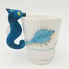 Canecas 200ml 3d Hippocampus Animal Cerâmica Cupão Cartoon Série Marinha Creative Caneca de café pintada à mão Com Handle Gift