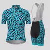 Cykeltröja set Summer Blue -Leopard Print Women's Cycling Kit andningsbara snabba torra kvinnliga cykeltröja set Short Hides Cycling Set 230821