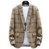 Costumes pour hommes affaires bureau Blazer hommes printemps automne hommes tricot Plaid costume mode un bouton décontracté Silm Social veste manteau