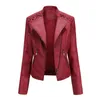 Womens Leather Faux Turndown Collar Pu Faux Jacket Luxury Jacket Black Pink Red Red Biker Casal 230822