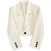 Costumes pour femmes Blazers coréens manteaux courts femmes couleur unie Beige simple bouton vêtements d'extérieur adolescents Allmatch printemps automne veste de bureau 230821