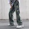 Pantalones vaqueros para hombre Foufurieux primavera coreano Retro hombres Tie-dye gradiente mariposa bordado todo-fósforo suelto lavado recto pantalones de pierna ancha