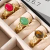 Clusterringen Boho Email Color Natural Stone voor vrouwen roestvrijstalen ring holle brede vinger verstelbare open sieraden geschenken