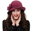 Wide Brim Hats Bucket Winter Hat for Women 1920s Gatsby Style Flower Warm Wool Fedora Cap Ladies Church Cloche Bonnet Femme Felt Fedoras 230822