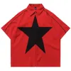 Herrjackor Patchwork Jacket Män överdimensionerade Harajuku Star Print Streetwear Hip Hop Shirts Fashion Casual Loose Zip Up Y2k Red Black Summer 230822